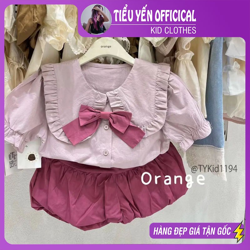 S1194-Quần áo hè bé gái phong cách Hàn, áo sơ mi thô mix quần bí Tiểu Yến KID