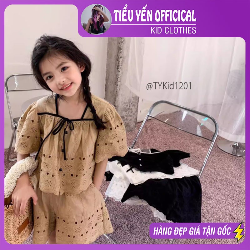 S1201-Quần áo hé bé gái phong cách Hàn, set thô thêu hoa cao cấp vải mềm Tiểu Yến KID