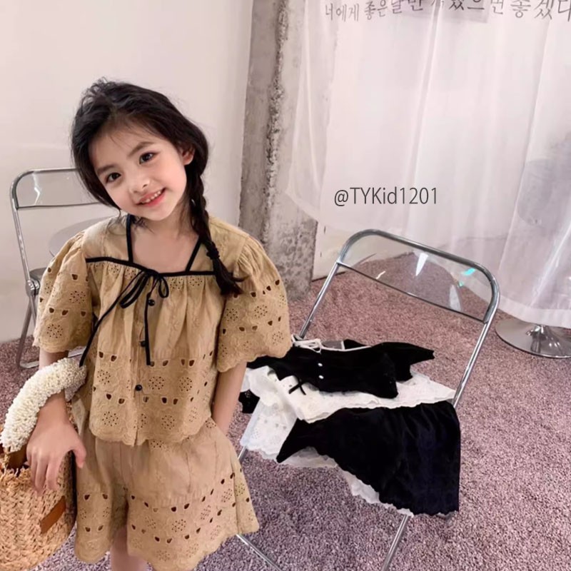 S1201-Quần áo hé bé gái phong cách Hàn, set thô thêu hoa cao cấp vải mềm Tiểu Yến KID