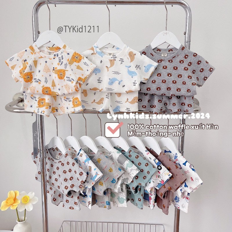 S1211-Quần áo hè bé trai, bộ đồ mặc nhà vải cotton tổ ong mềm gửi màu ngẫu nhiên Tiểu Yến KID