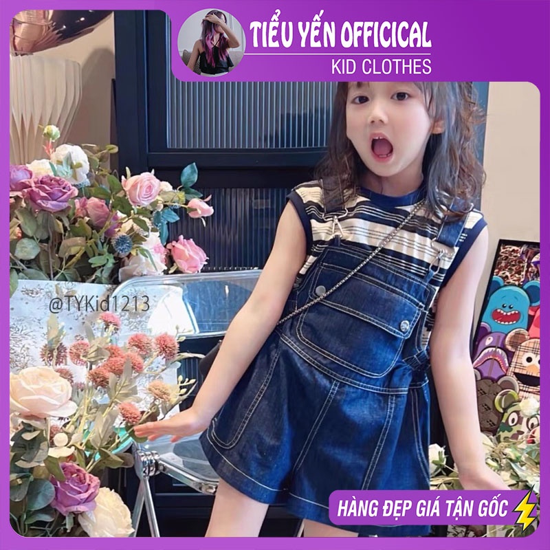 S1213-Quần áo hè bé gái, set yếm jean cao cấp bé gái vài mềm đẹp Tiểu Yến KID