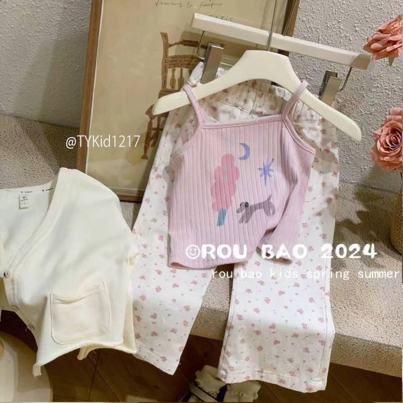 S1217-Quần áo hè bé gái, set áo 2 dây hồng quần hoa hồng Tiểu Yến KID