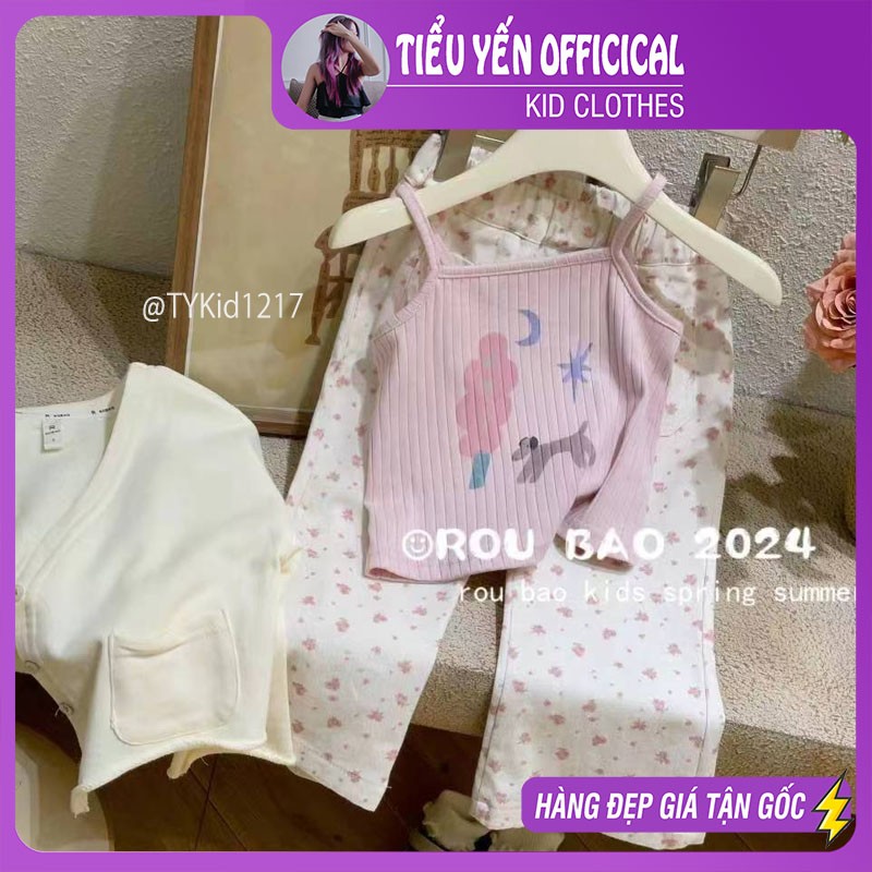 S1217-Quần áo hè bé gái, set áo 2 dây hồng quần hoa hồng Tiểu Yến KID