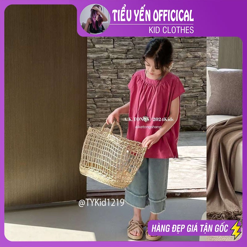 S1219-Quần áo hè bé gái size đại, áo thô hồng và quần jean suông Tiểu Yến KID