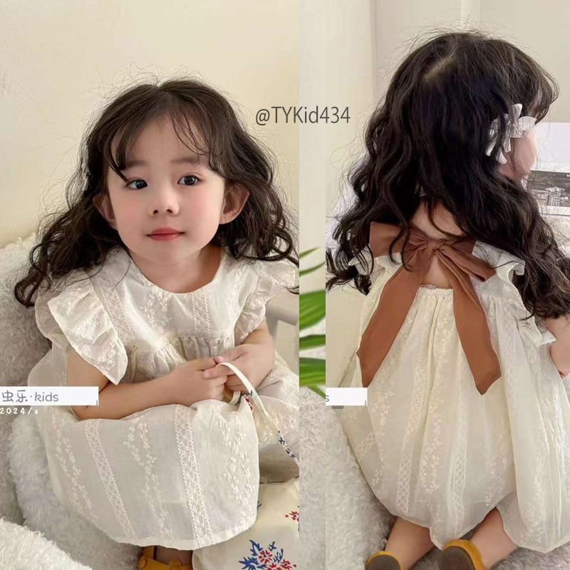 V434-Váy hè bé gái, váy thô phong cách hàn chất mềm thêu ren Tiểu Yến KID