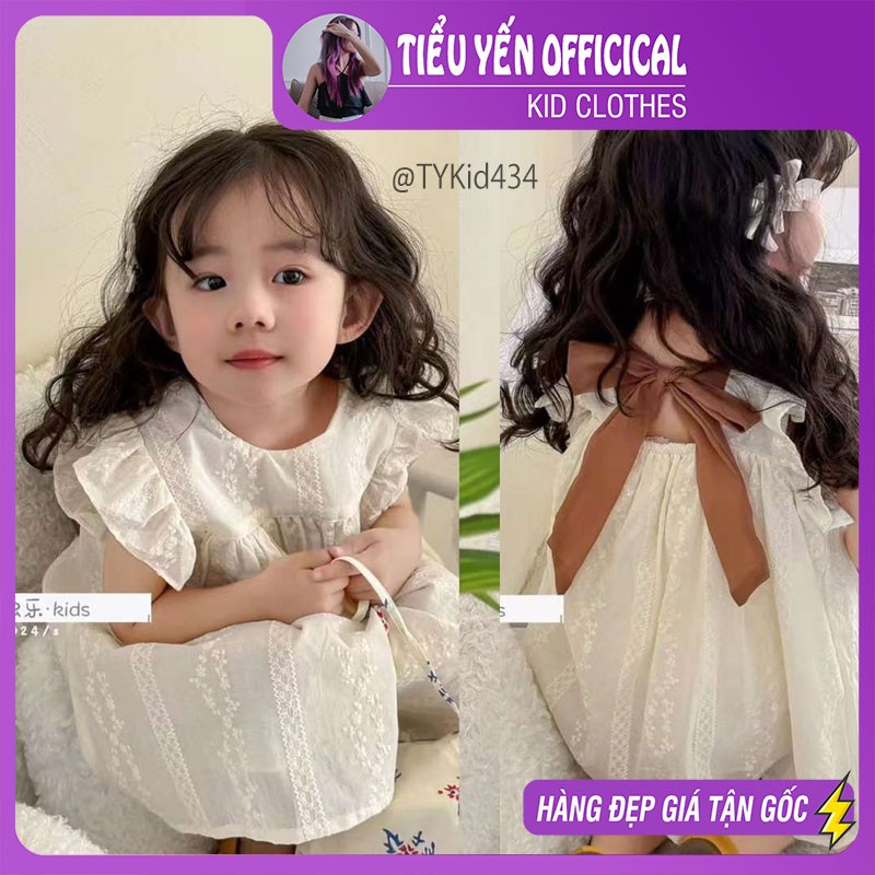 V434-Váy hè bé gái, váy thô phong cách hàn chất mềm thêu ren Tiểu Yến KID