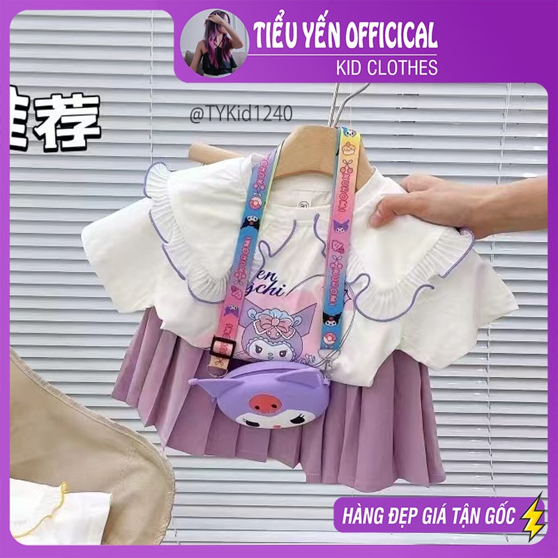 S1240-Quần áo hè bé gái, set sơ mi kuromi chân váy xếp ly có kèm túi Tiểu Yến KID