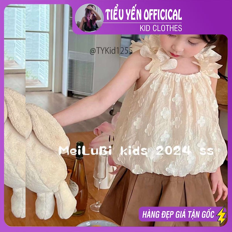 S1255-Quần áo hè bé gái cao cấp, set áo 2 dây hoa và chân váy kaki xòe Tiểu Yến KID