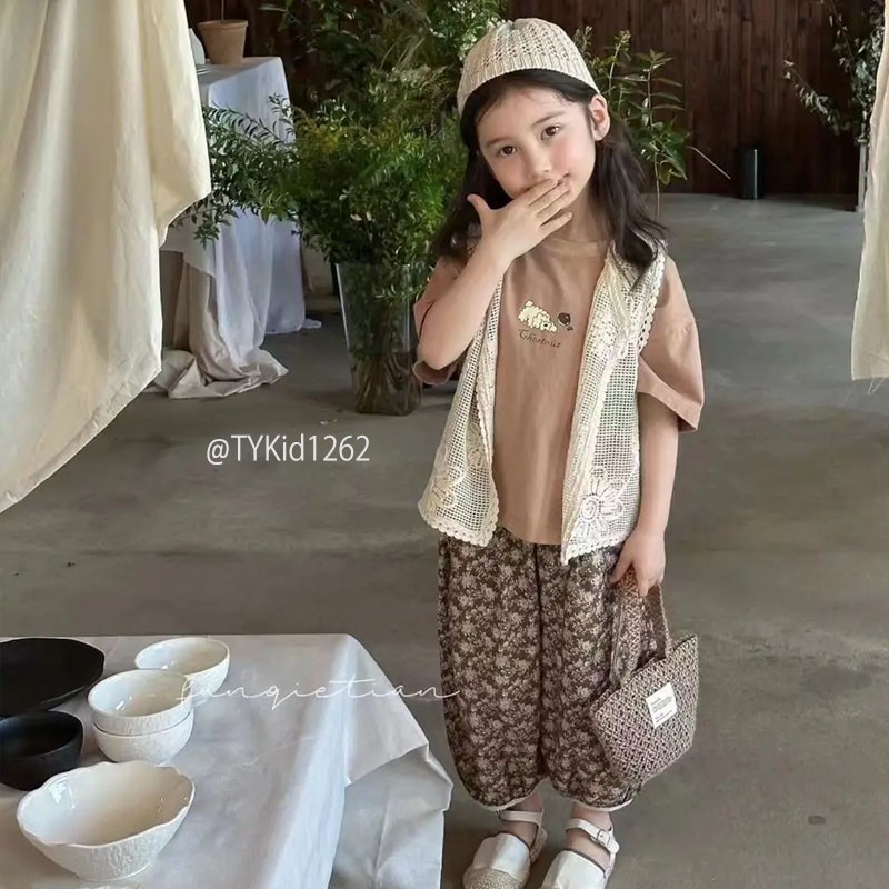 S1262-Quần áo hè bé gái phong cách Hàn, set 3 chi tiết 2 áo và quần bo gấu Tiểu Yến KID