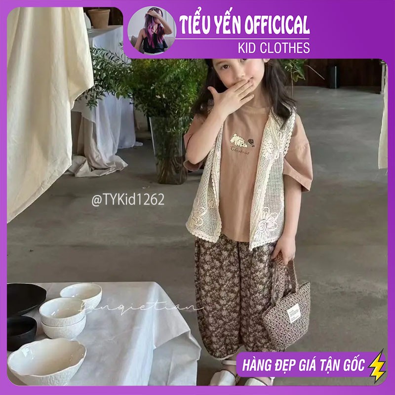 S1262-Quần áo hè bé gái phong cách Hàn, set 3 chi tiết 2 áo và quần bo gấu Tiểu Yến KID