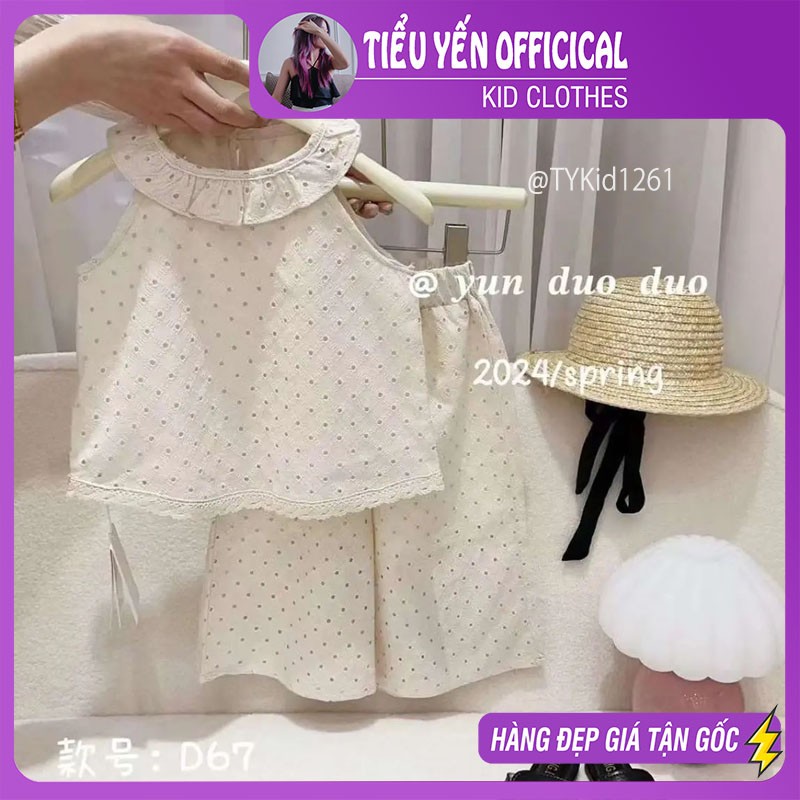 S1261-Quần áo hè cao cấp bé gái, set thô kem áo cổ yếm và quần suông Tiểu Yến KID