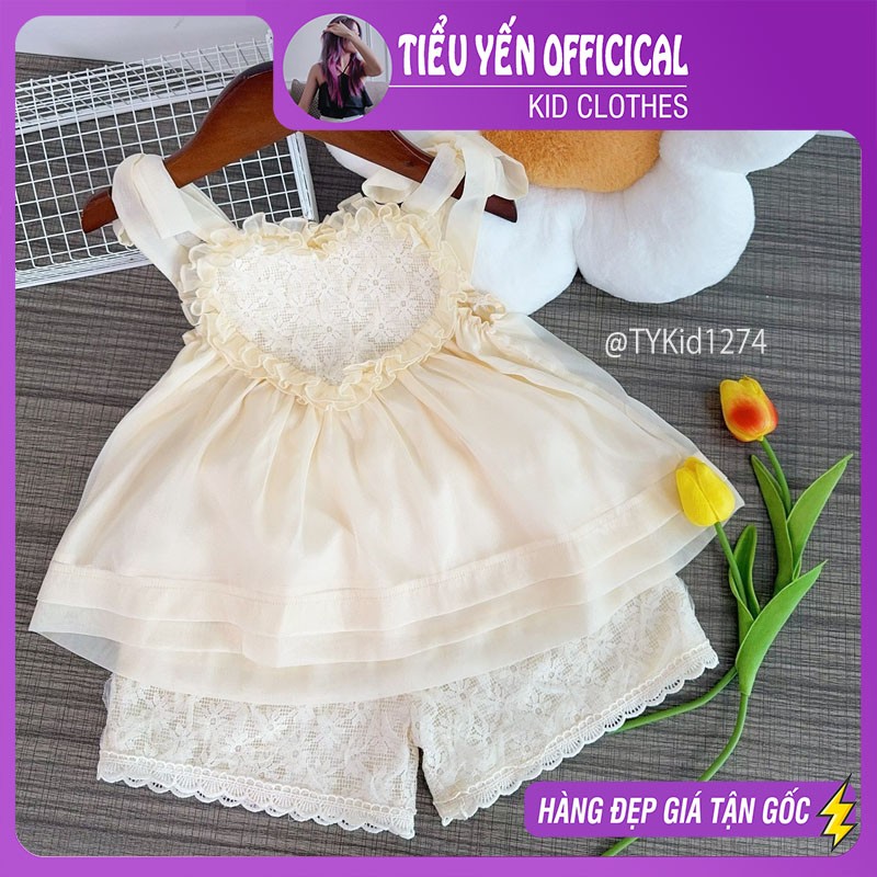 S1274-Quần áo hè bé gái cao cấp, set áo 2 dây ren mềm và quần ren có lớp lót Tiểu Yến KID