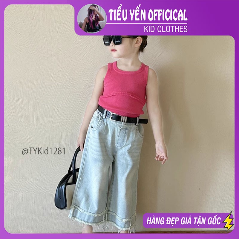 S1281-Quần áo hè bé gái cao cấp, áo hồng và quần jean vải mềm Tiểu Yến KID