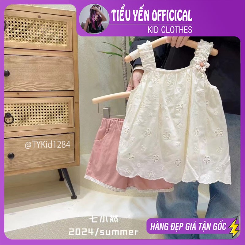 S1284-Quần áo hè bé gái, áo 2 dây và quần thô hồng Tiểu Yến KID