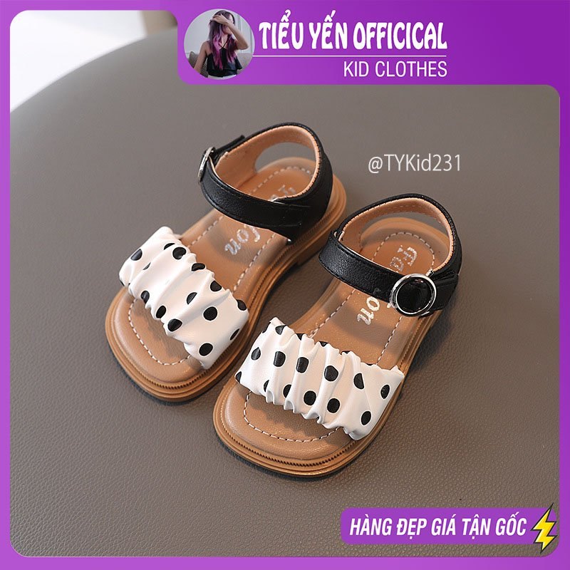 G231-Sandal hè bé gái, họa tiết chấm bi chất da mềm đi êm chân Tiểu Yến KID