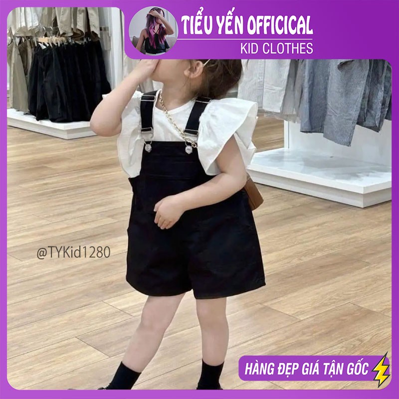 S1280-Quần áo hè bé gái, set yếm kaki và áo thô trắng Tiểu Yến KID