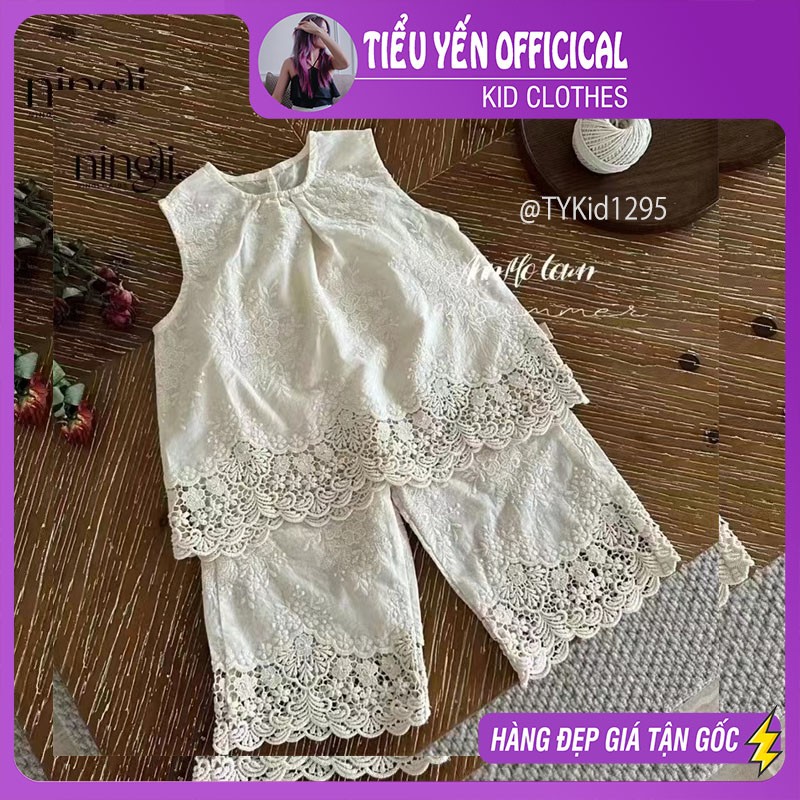 S1295-Quần áo hè bé gái, set ren hoa cao cấp Tiểu Yến KID