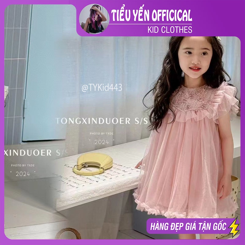 V443-Váy công chúa bé gái, váy voan tơ hồng mềm mại Tiểu Yến KID