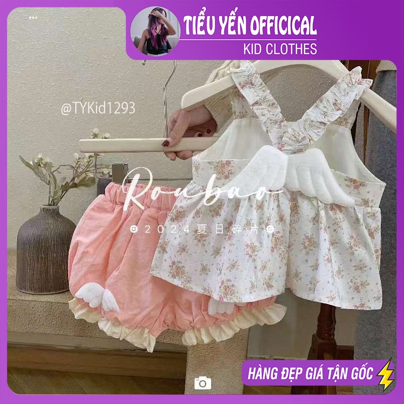 S1293-Quần áo hè bé gái, set áo 2 dây thiên thần và quần thô mềm Tiểu Yến KID