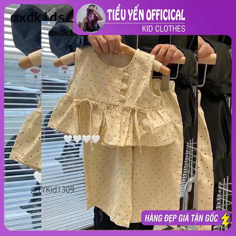 S1309-Quần áo hè bé gái, set thô chấm bi dáng suông vải mềm mát Tiểu Yến KID