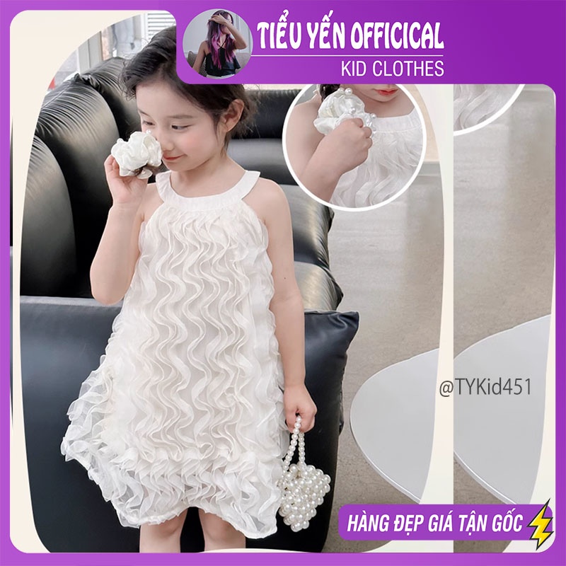 V451-Váy công chúa bé gái, váy voan kem mềm cổ yếm Tiểu Yến KID