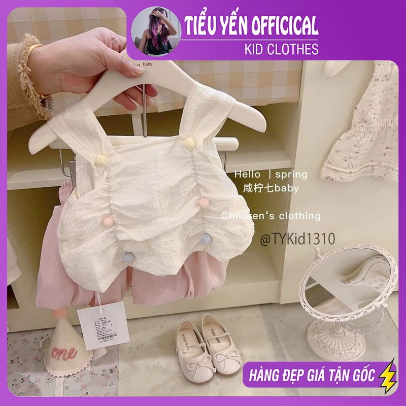 S1310-Quần áo hè bé gái cao cấp, set 2 dây và quần bí hồng Tiểu Yến KID