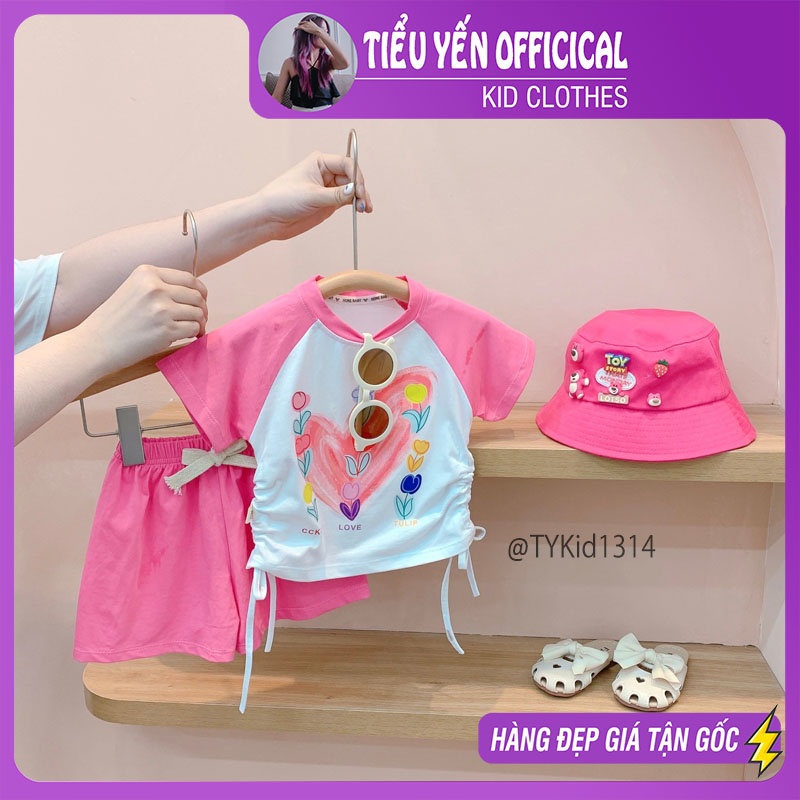 S1314-Quần áo hè bé gái, set thun họa tiết trái tim vải mềm Tiểu Yến KID