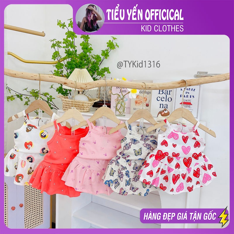 S1316-Đồ bộ mặc nhà bé gái, bộ cotton 2 dây chân váy có quần bên trong Tiểu Yến KID