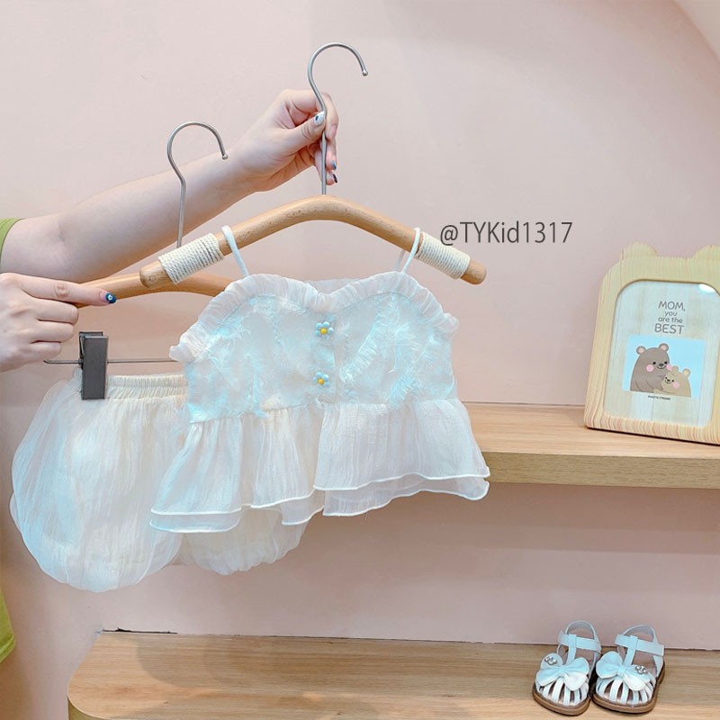 S1317-Quần áo hè bé gái, set 2 dây tơ mềm có lớp lót Tiểu Yến KID