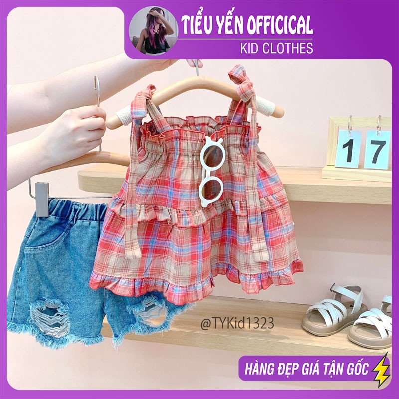 S1323-Quần áo hè bé gái, set 2 dây và quần jean Tiểu Yến KID