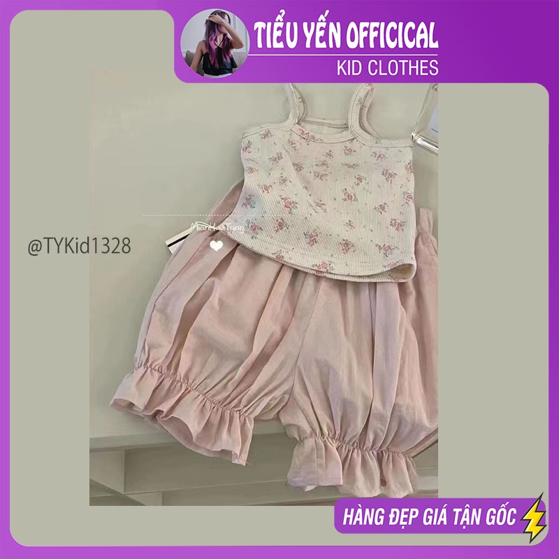 S1328-Quần áo hè bé gái, áo 2 dây hoa nhí và quần thô Tiểu Yến KID