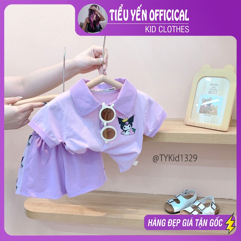 S1329-Quần áo hè bé gái, set polo kuromi tím Tiểu Yến KID