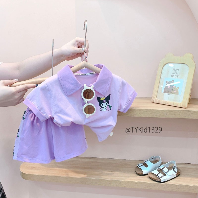 S1329-Quần áo hè bé gái, set polo kuromi tím Tiểu Yến KID