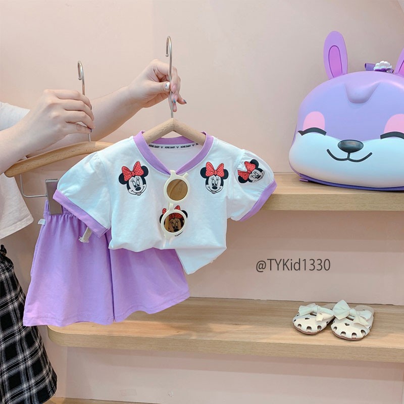 S1330-Quần áo hè bé gái, set thun mickey tím Tiểu Yến KID