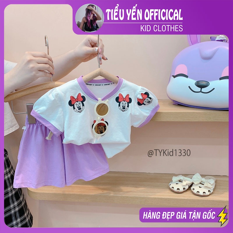 S1330-Quần áo hè bé gái, set thun mickey tím Tiểu Yến KID