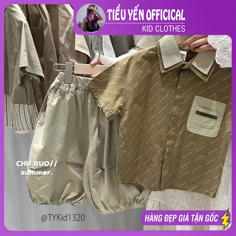 S1320-Quần áo hè bé trai phong cách Hàn, áo sơ mi thô và quần thô mềm mát Tiểu Yến KID