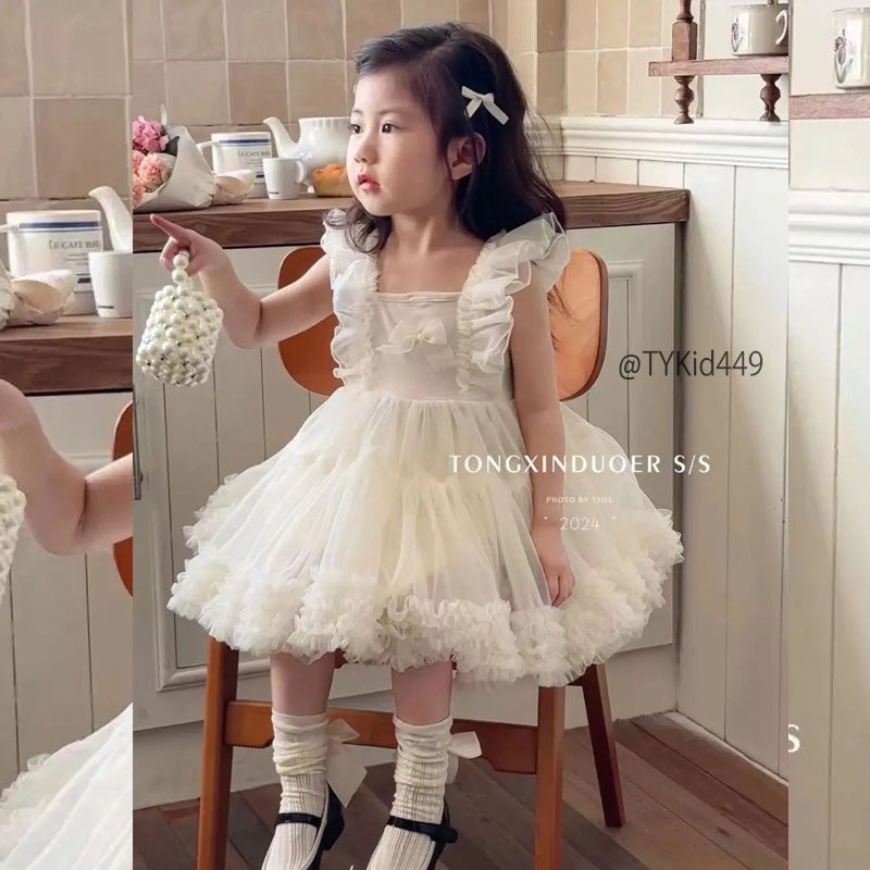 V449-Váy công chúa bé gái, váy cánh tiên kem voan tơ mềm mại Tiểu Yến KID