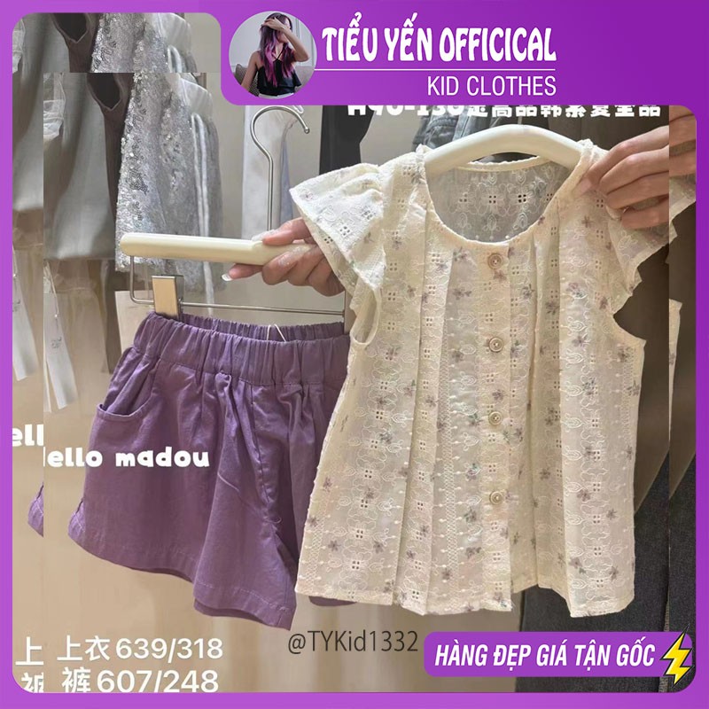 S1332-Quần áo hè bé gái cao cấp, áo cánh tiên và quần thô tím Tiểu Yến KID