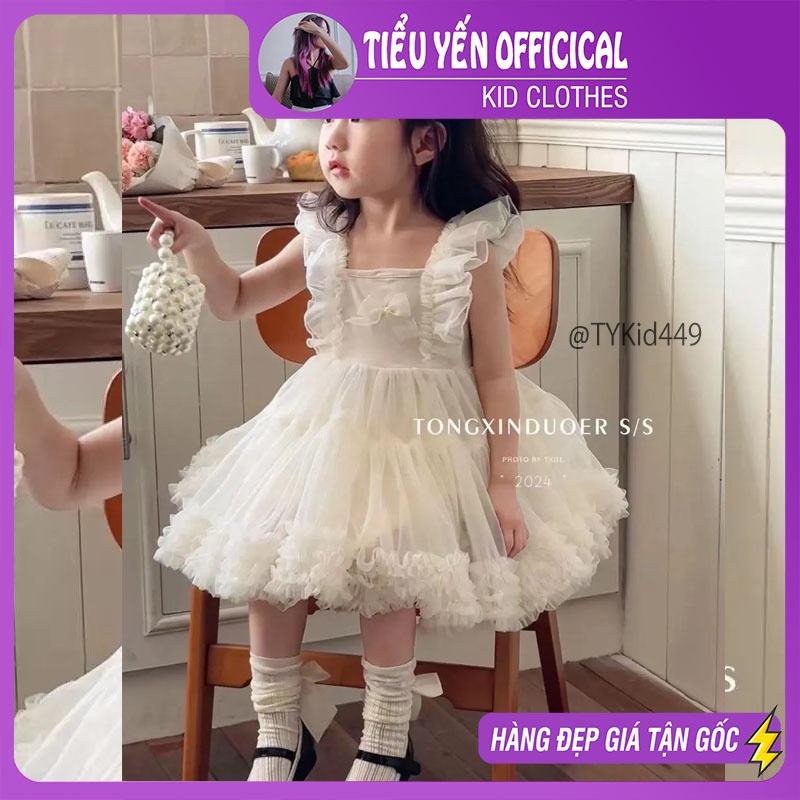 V449-Váy công chúa bé gái, váy cánh tiên kem voan tơ mềm mại Tiểu Yến KID