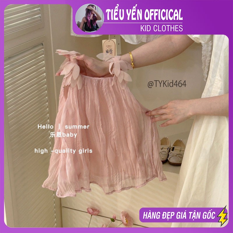 V464-Váy công chúa, váy 2 dây hồng vải tơ mềm có lớp lót Tiểu Yến KID