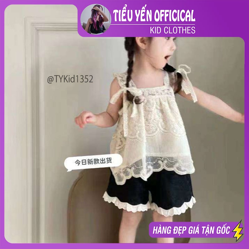 S1352-Quần áo hè cao cấp bé gái, set 2 dây ren và quần đen phối ren Tiểu Yến KID