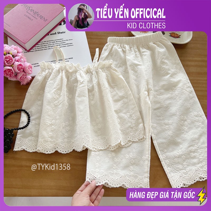 S1358-Quần áo hè bé gái, set thô thêu ren có lớp lót Tiểu Yến KID