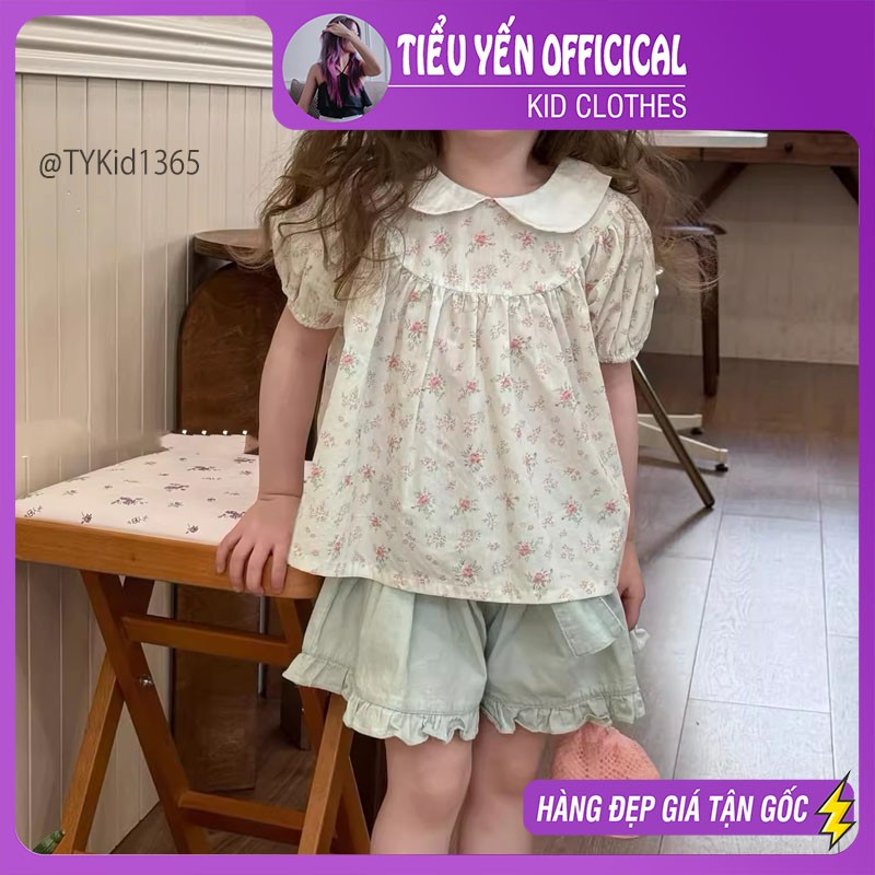 S1365-Quần áo hè bé gái, áo thô hoa nhí và quần thô Tiểu Yến KID