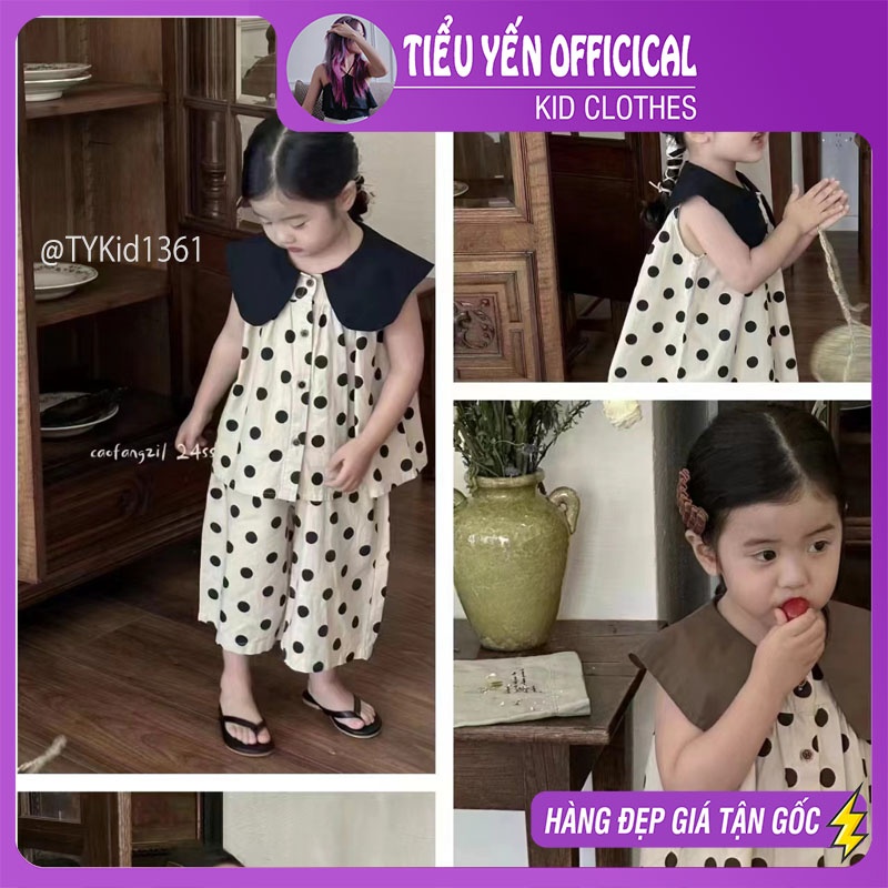 S1361-Quần áo hè bé gái phong cách Hàn, set chấm bi dáng suông 2 màu Tiểu Yến KID