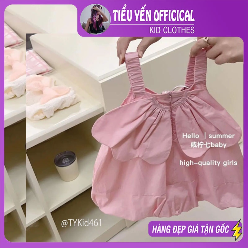 V461-Váy hè bé gái, váy 2 dây cánh thiên thần vải thô mềm Tiểu Yến KID