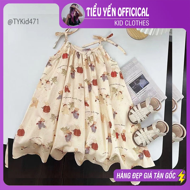 V471-Váy hè bé gái, váy 2 dây thô be họa tiết thỏ Tiểu Yến KID