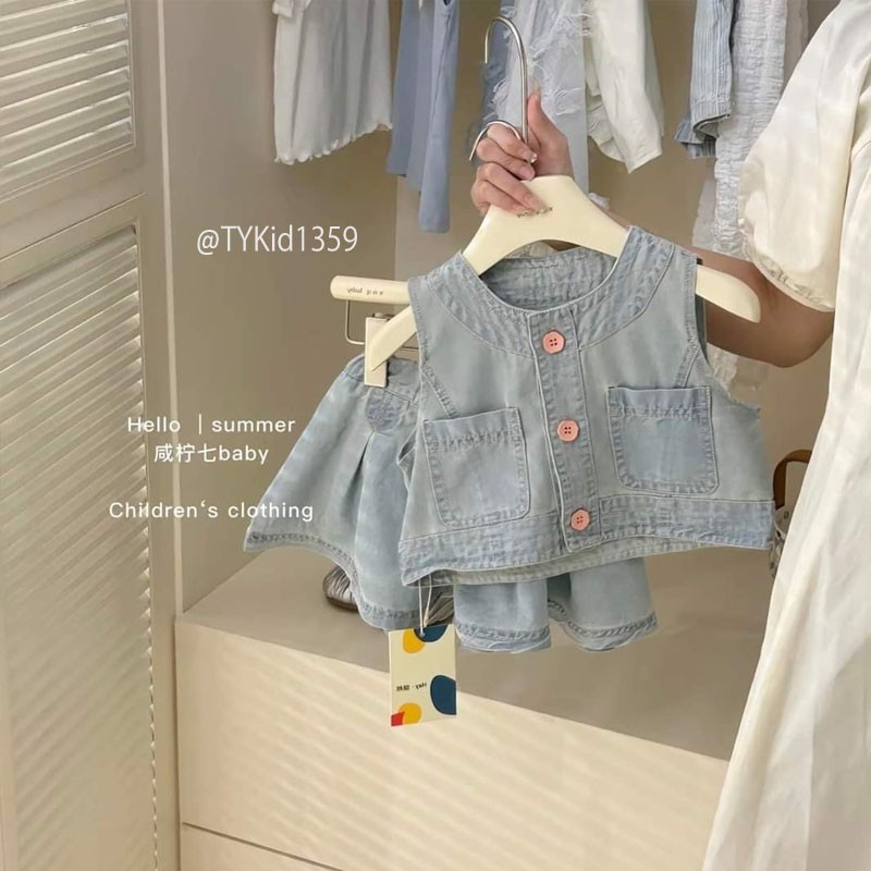 S1359-Quần áo hè bé gái cao cấp, set jean vải mềm Tiểu Yến KID