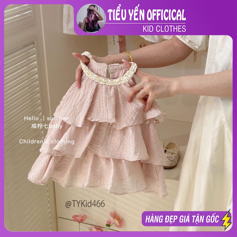 V466-Váy hè cao cấp bé gái, váy dáng cổ yếm xòe 3 tầng Tiểu Yến KID