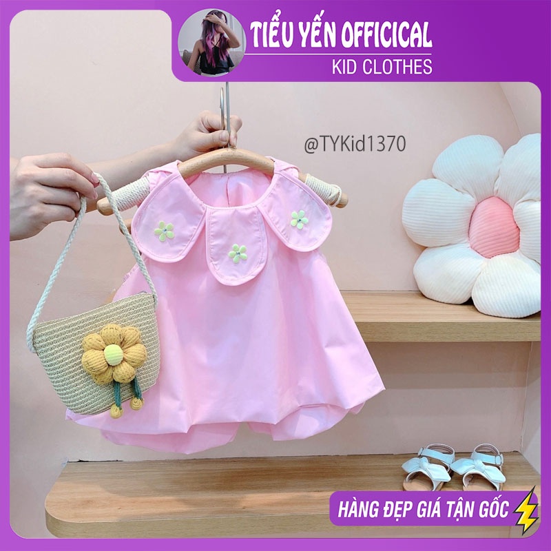 S1370-Quần áo hè bé gái, set áo thô cổ cánh hoa và quần bí Tiểu Yến Kid