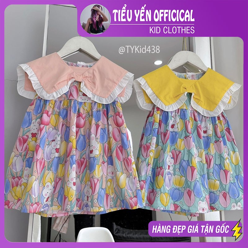 V438-Váy hè bé gái, váy thô mềm 2 màu hoa tulip Tiểu Yến KID